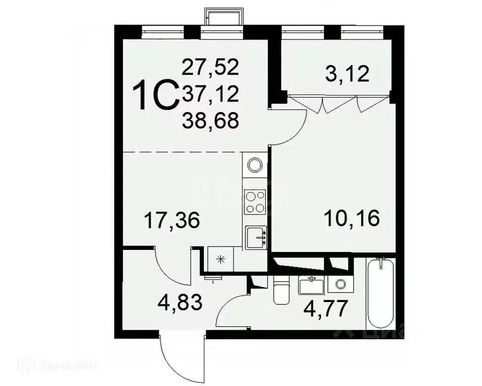 1-к кв. Тульская область, Тула ул. Федора Смирнова, 2к1 (38.68 м) - Фото 2