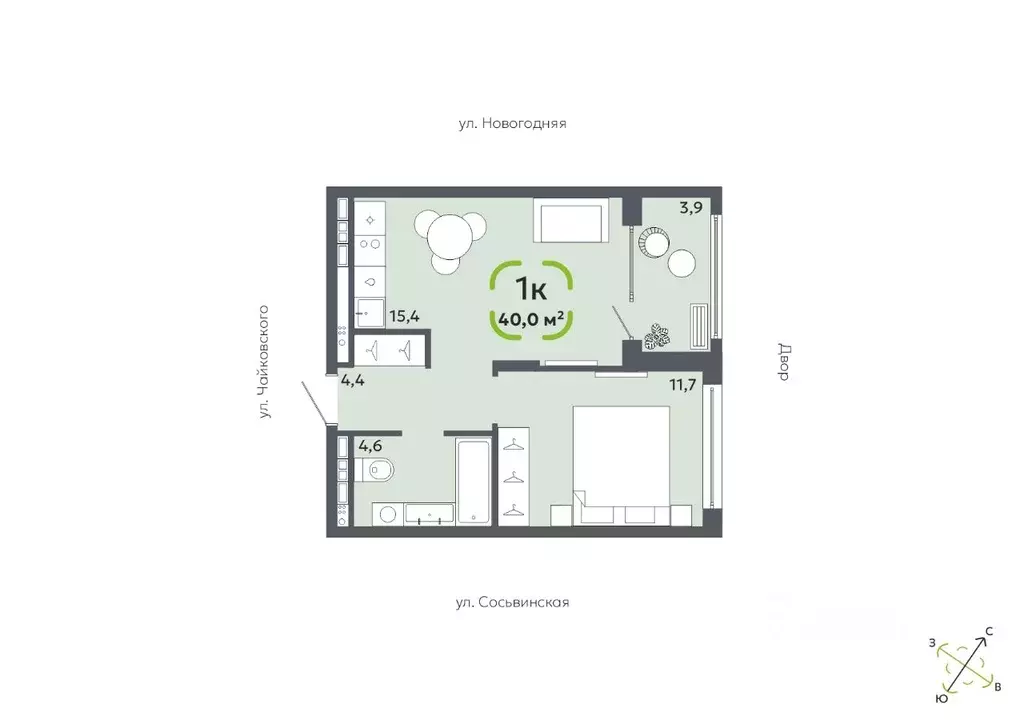1-к кв. Тюменская область, Тюмень Сосьвинская ул., 31к1 (40.0 м) - Фото 0