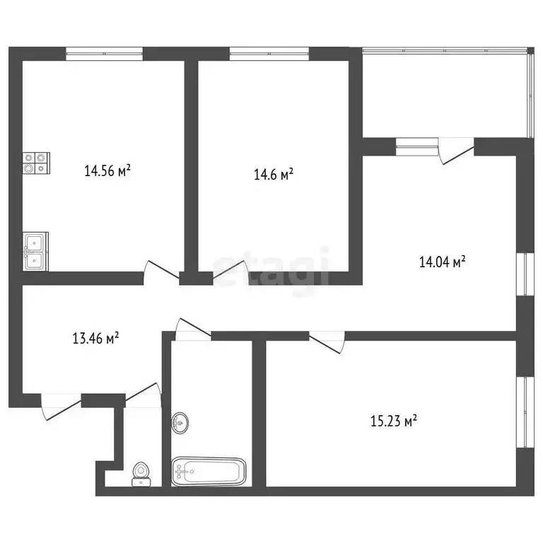 3-комнатная квартира: Тюмень, улица Монтажников, 55 (80.8 м) - Фото 0