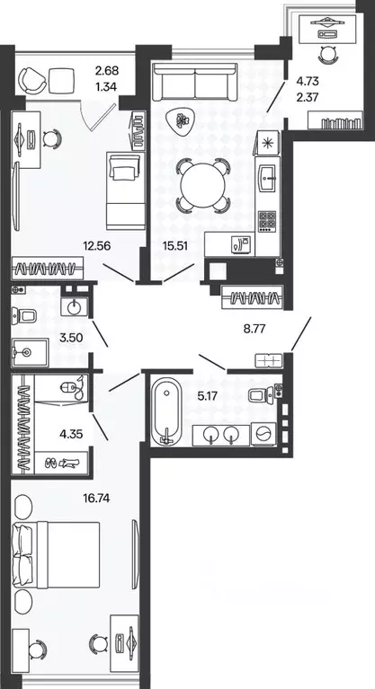 2-к кв. Калининградская область, Гурьевский муниципальный округ, пос. ... - Фото 1