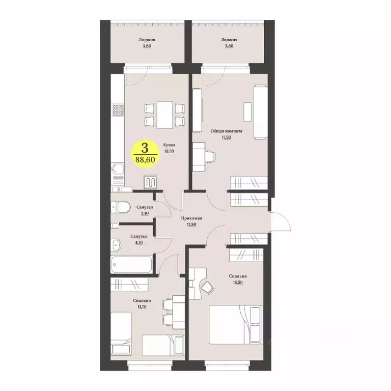 3-к кв. Ставропольский край, Ставрополь Лесная ул., 204 (88.6 м) - Фото 1