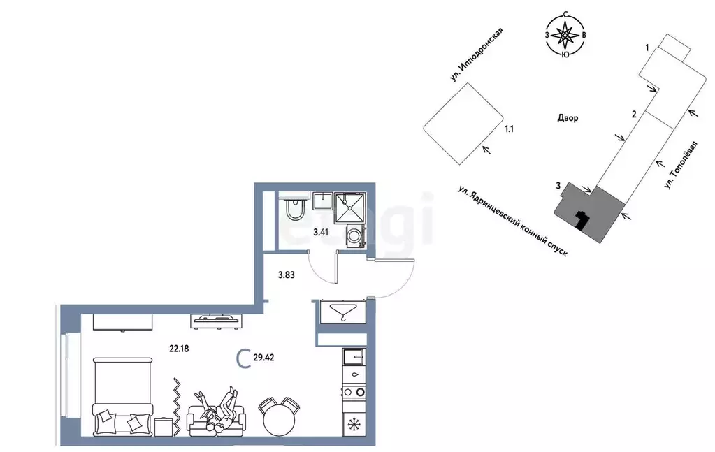 Продаётся квартира-студия, 29.42 м - Фото 0