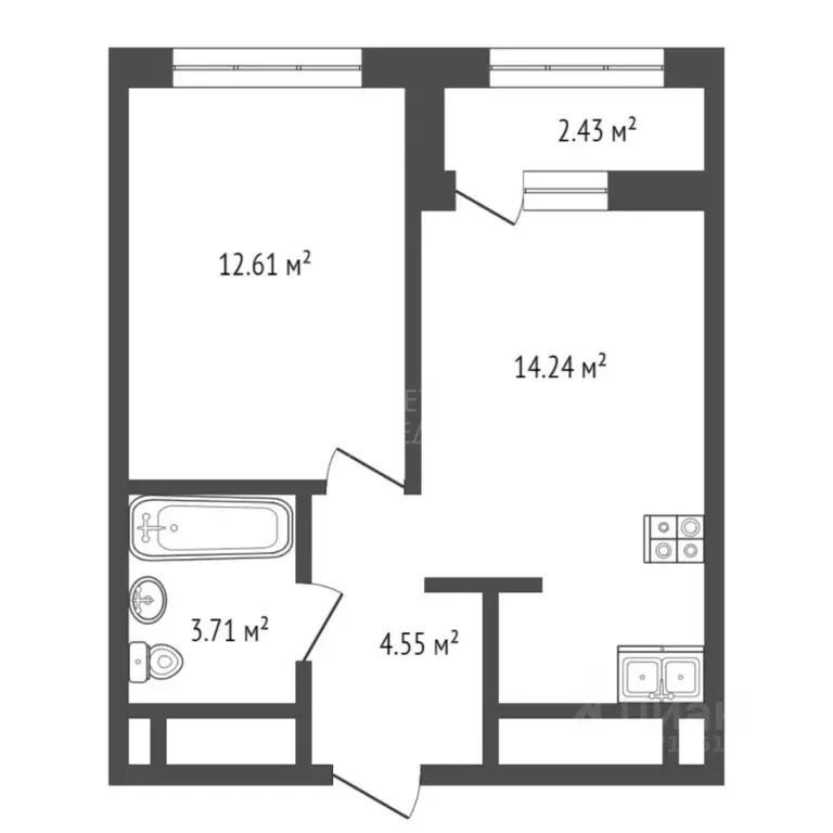 1-к кв. Тюменская область, Тюмень ул. Андрея Приказнова, 1 (35.11 м) - Фото 1