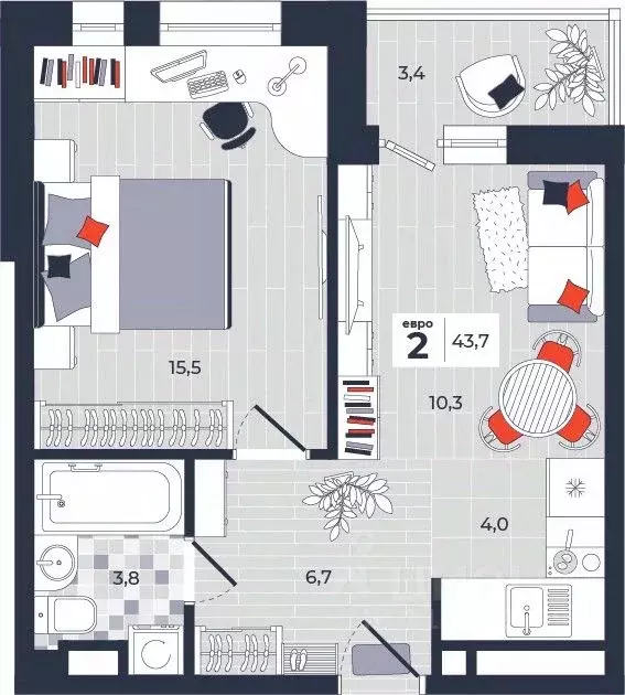 2-к кв. Тульская область, Тула ул. Академика Насоновой, 1А (43.7 м) - Фото 1