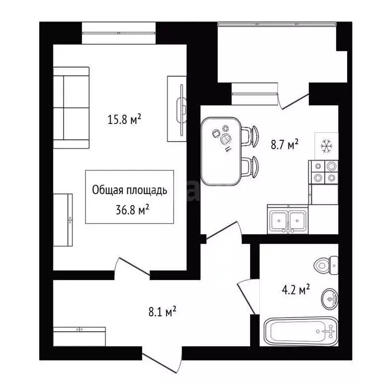 1-комнатная квартира: Бердск, Ключевая улица, 57/1 (36.8 м) - Фото 1