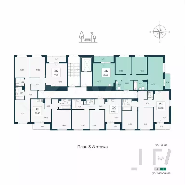 3-к. квартира, 79,9 м, 3/8 эт. - Фото 1