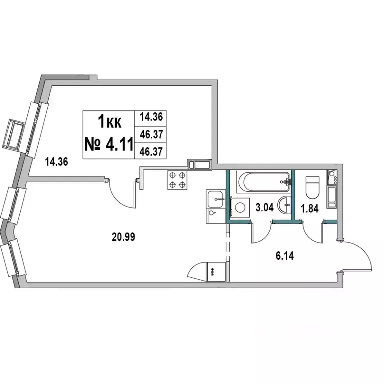1-к кв. Ленинградская область, Выборг ул. 2-я Южная, 4 (46.37 м) - Фото 0