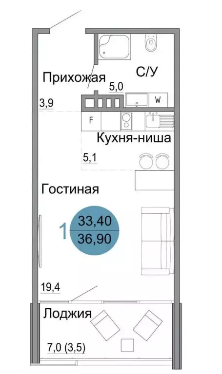 1-комнатная квартира: Керчь, жилой комплекс Белый город (36.9 м) - Фото 0