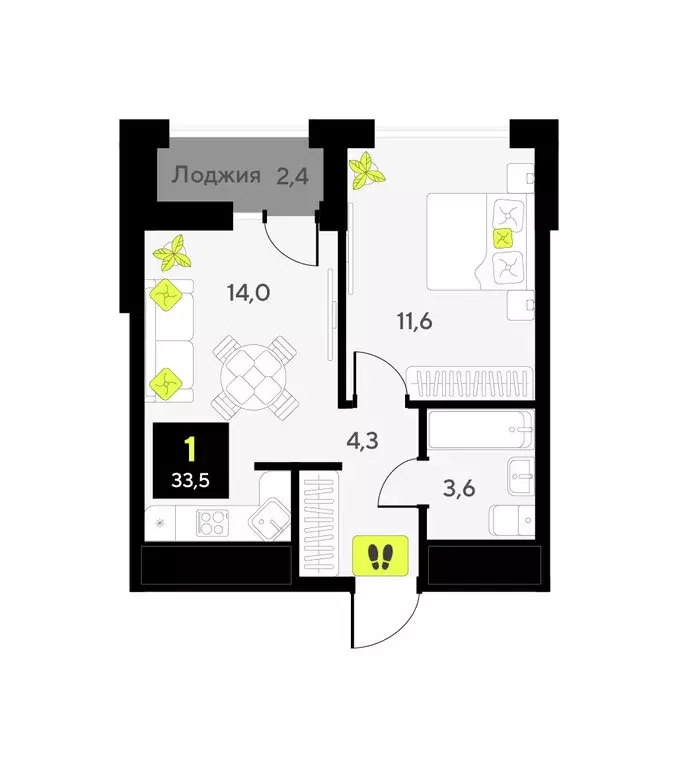 1-комнатная квартира: Тюмень, улица Первооткрывателей, 9 (33.8 м) - Фото 1