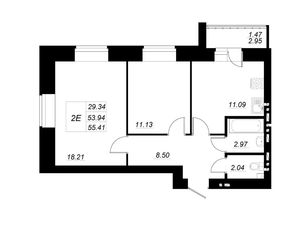 2-комнатная квартира: село Осиново, улица Марата Ахметшина, 8 (54.9 м) - Фото 1