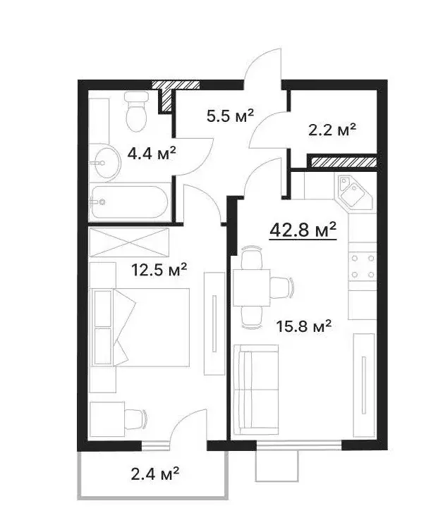 Продаётся 1-к квартира, 42.8 м - Фото 1
