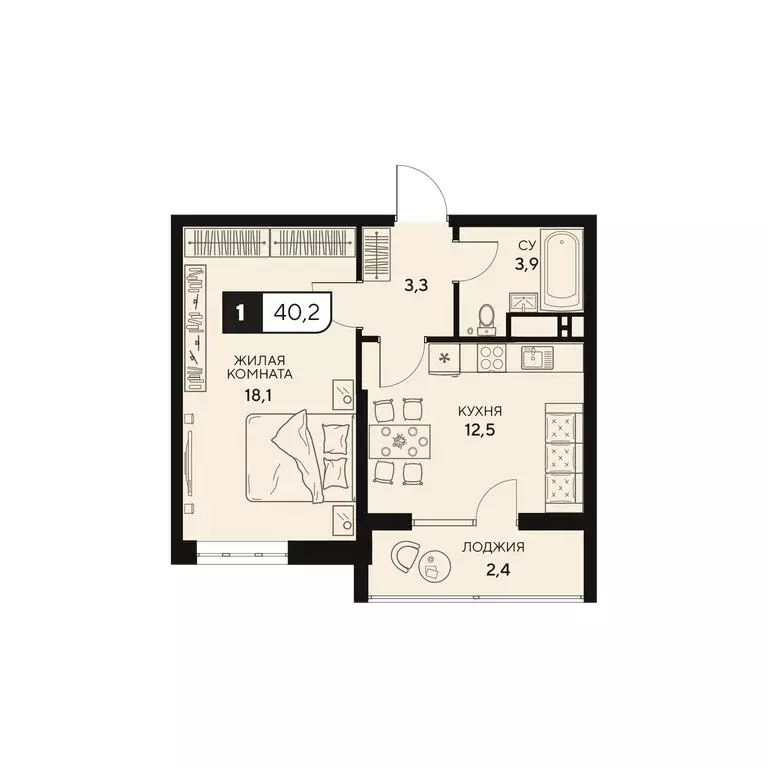 1-комнатная квартира: Анапа, Анапское шоссе, 18к3 (40.2 м) - Фото 0