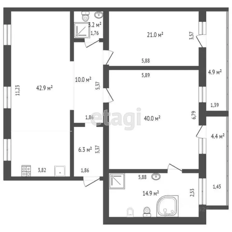 2-к кв. Калужская область, Калуга ул. Луначарского, 9/2 (147.6 м) - Фото 2
