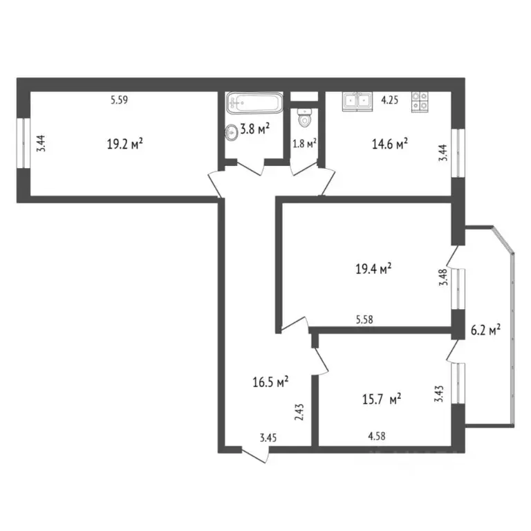 3-к кв. Тюменская область, Тюмень ул. Пермякова, 84к3 (93.0 м) - Фото 2