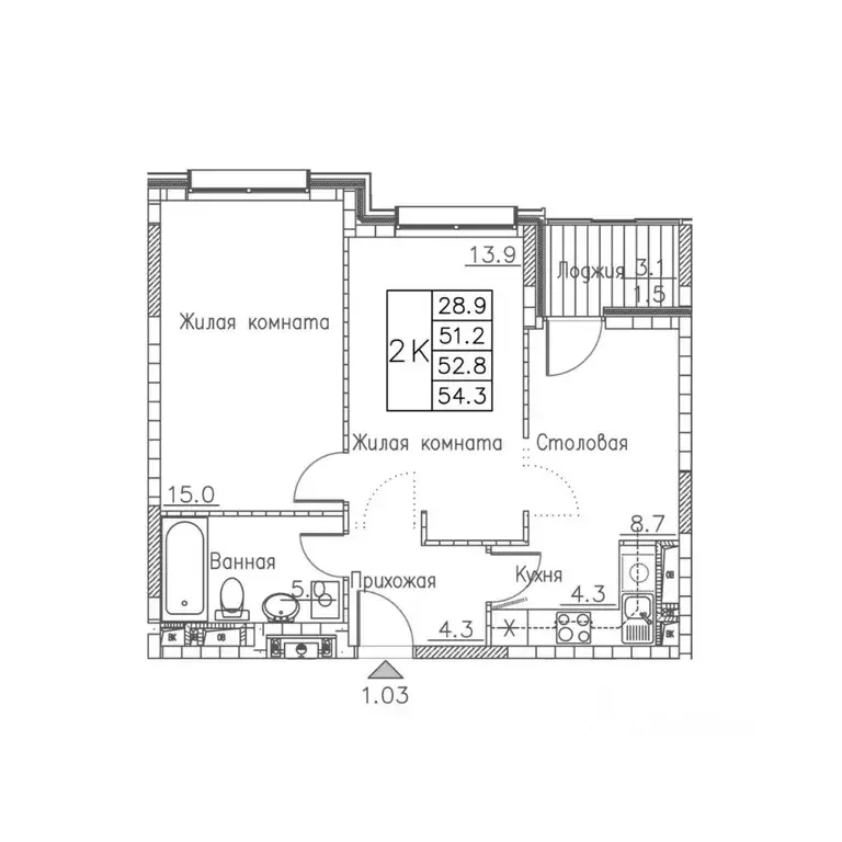 2-к кв. Приморский край, Владивосток ул. Расула Гамзатова, 7к1 (54.3 ... - Фото 2