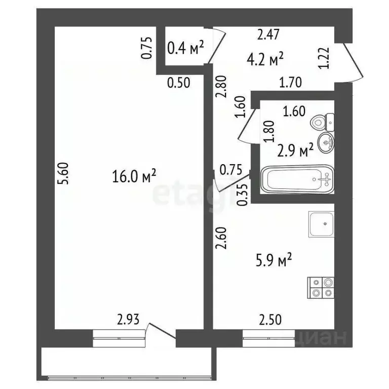 1-к кв. Тюменская область, Ишим Береговая ул. (29.4 м) - Фото 1