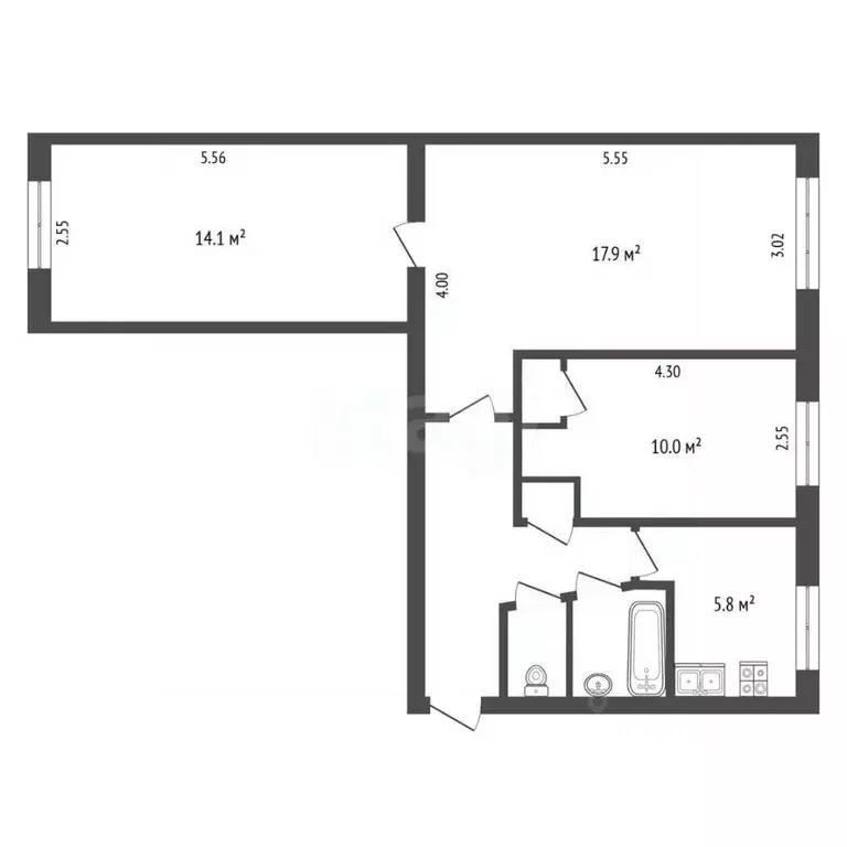 3-к кв. Томская область, Томск Смоленский пер., 27 (58.2 м) - Фото 2