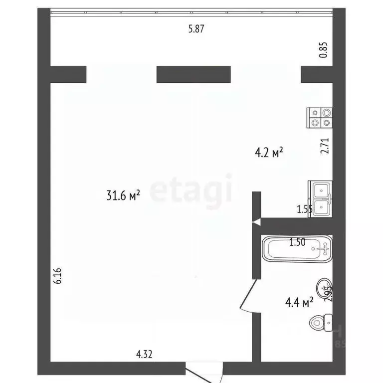 1-к кв. Самарская область, Самара Ново-Садовая ул., 33 (47.0 м) - Фото 2