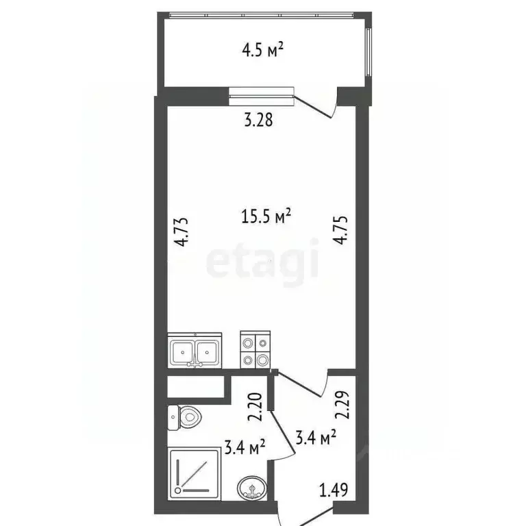 Студия Санкт-Петербург пос. Шушары, ул. Окуловская, 18 (22.1 м) - Фото 1