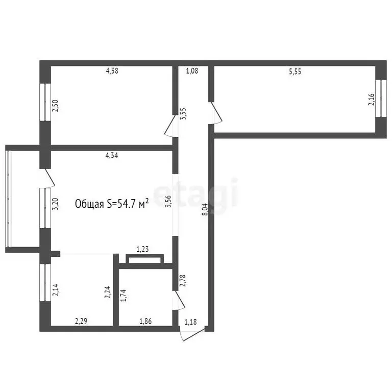 3-комнатная квартира: Кемерово, улица Дзержинского, 12 (54.7 м) - Фото 0