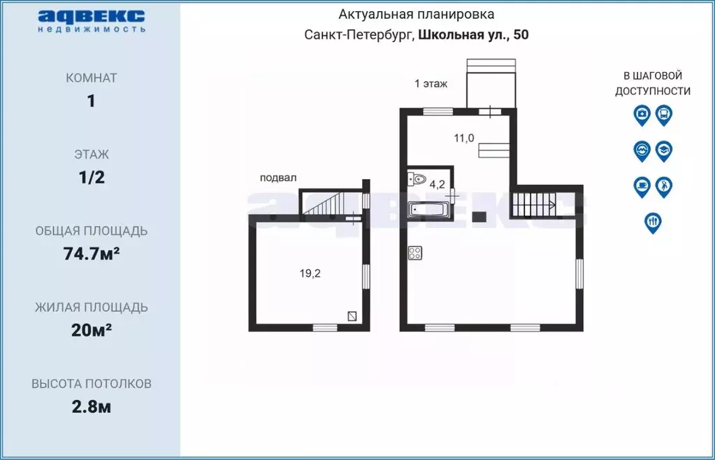 1-к кв. Санкт-Петербург Школьная ул., 50/13 (74.7 м) - Фото 2