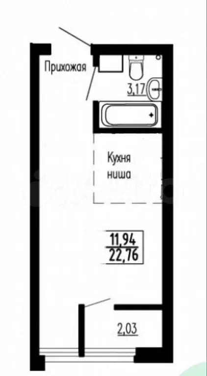 Квартира-студия, 22,6 м, 15/28 эт. - Фото 0