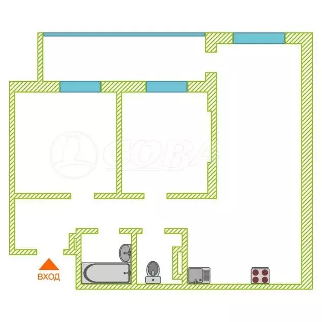 2-комнатная квартира: Тюмень, улица Газовиков, 73 (64 м) - Фото 1