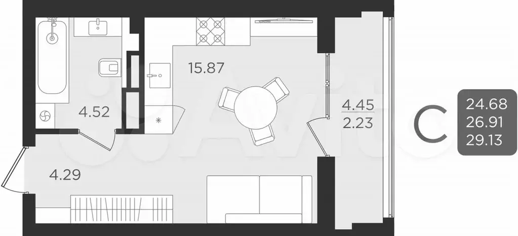 Квартира-студия, 26,9 м, 8/9 эт. - Фото 1