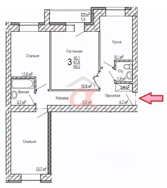 3-к кв. Кемеровская область, Кемерово бул. Строителей, 61 (70.0 м) - Фото 1