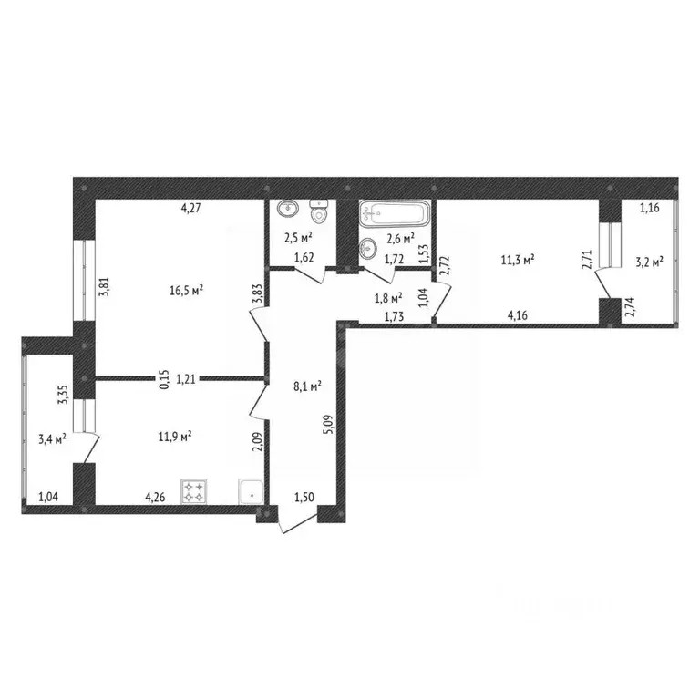 2-к кв. Башкортостан, Уфа ул. Комарова, 8 (60.0 м) - Фото 2