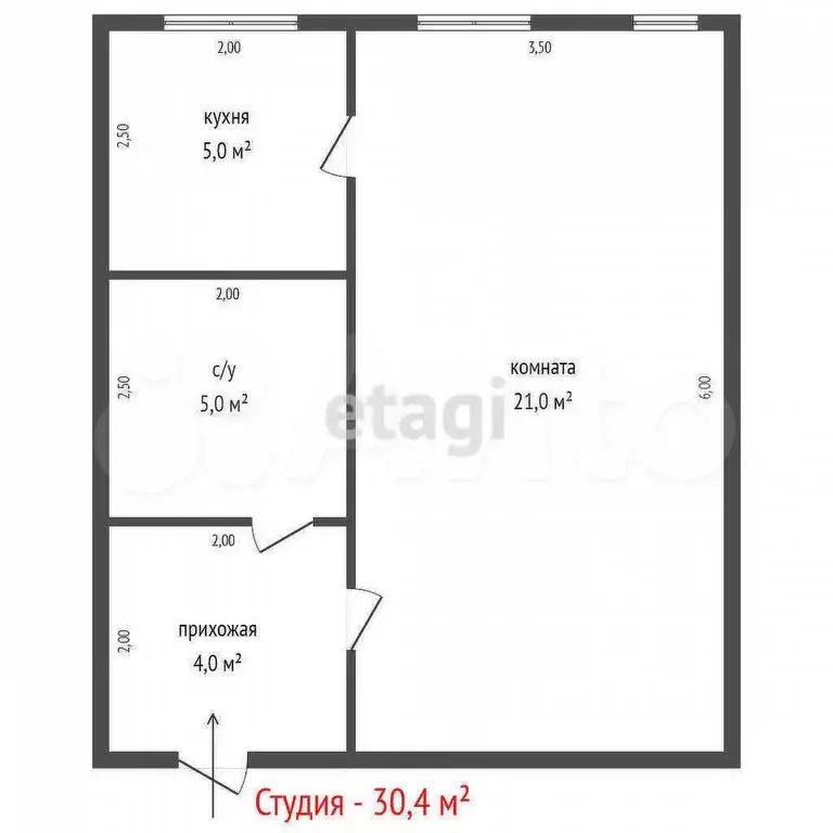 Квартира-студия, 30,4 м, 1/8 эт. - Фото 0