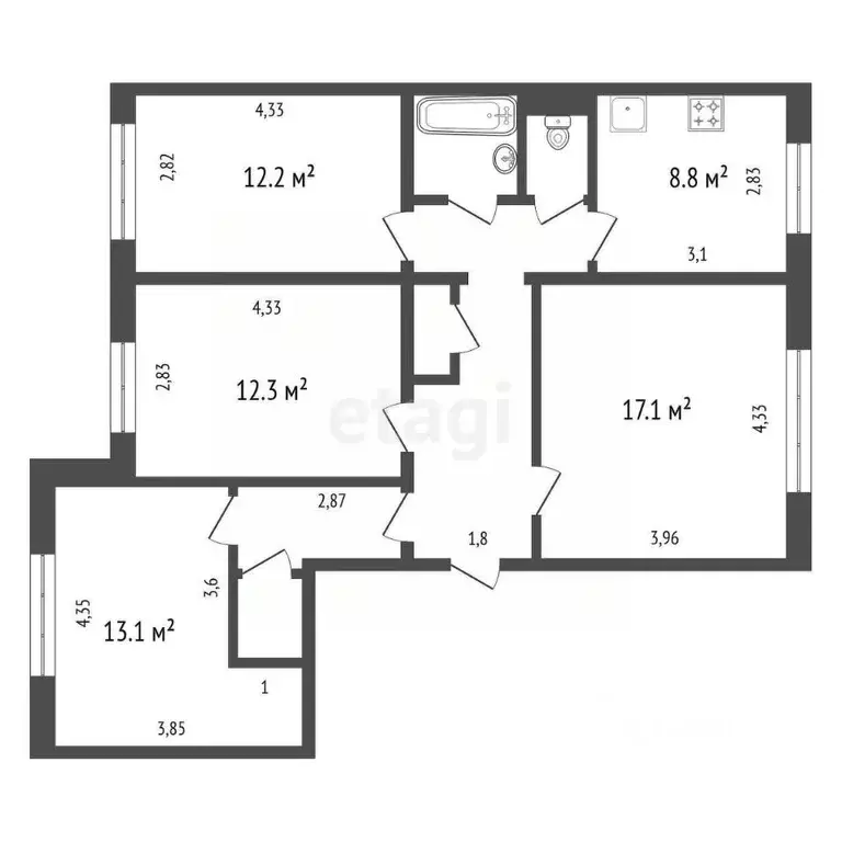 4-к кв. Красноярский край, Красноярск 9 Мая ул., 54А (85.3 м) - Фото 1