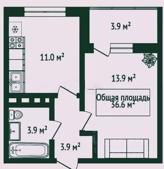 1-к кв. Новосибирская область, Новосибирск Тайгинская ул., 39 (36.6 м) - Фото 0