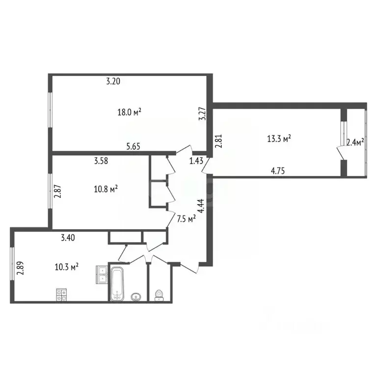 3-к кв. Санкт-Петербург Петергофское ш., 21К3 (64.1 м) - Фото 2