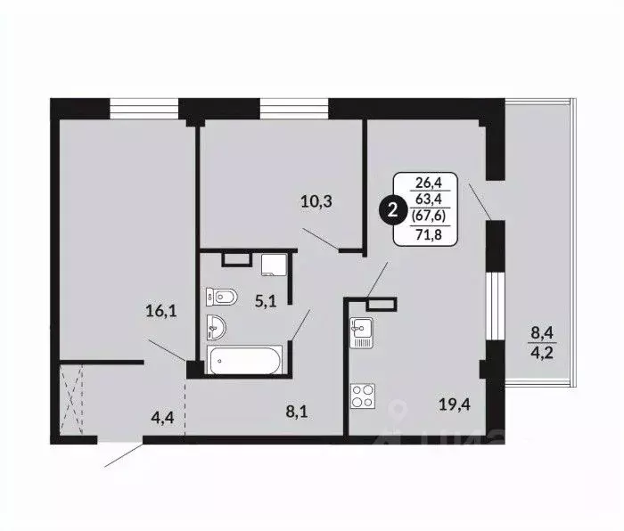 3-к кв. Кировская область, Киров ул. Воровского, 97 (67.6 м) - Фото 1