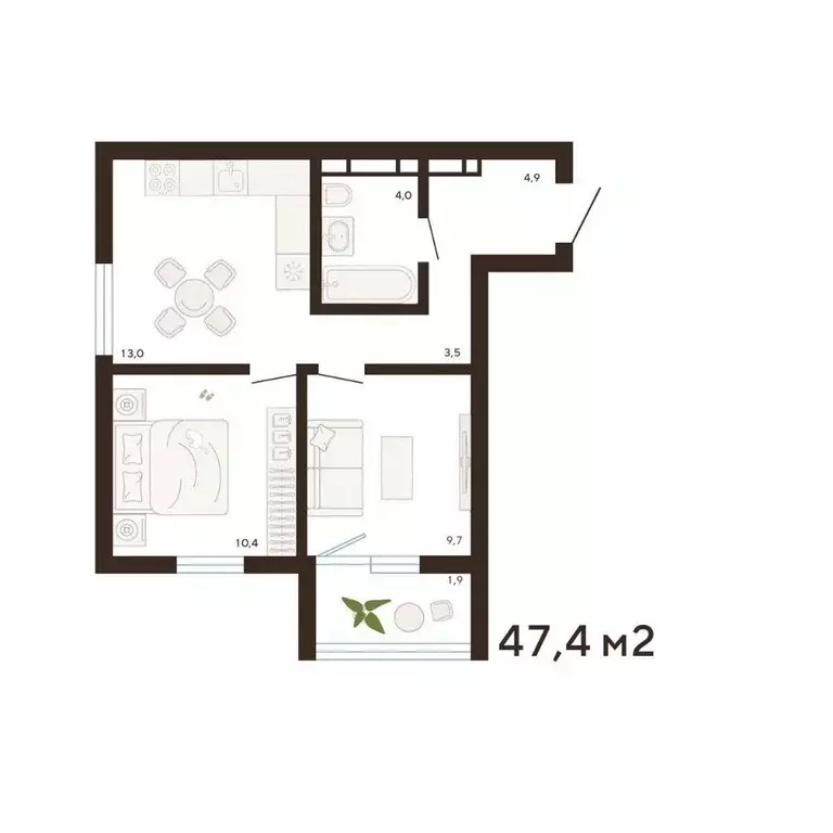 2-к кв. Приморский край, Владивосток Луговая ул. (47.4 м) - Фото 1