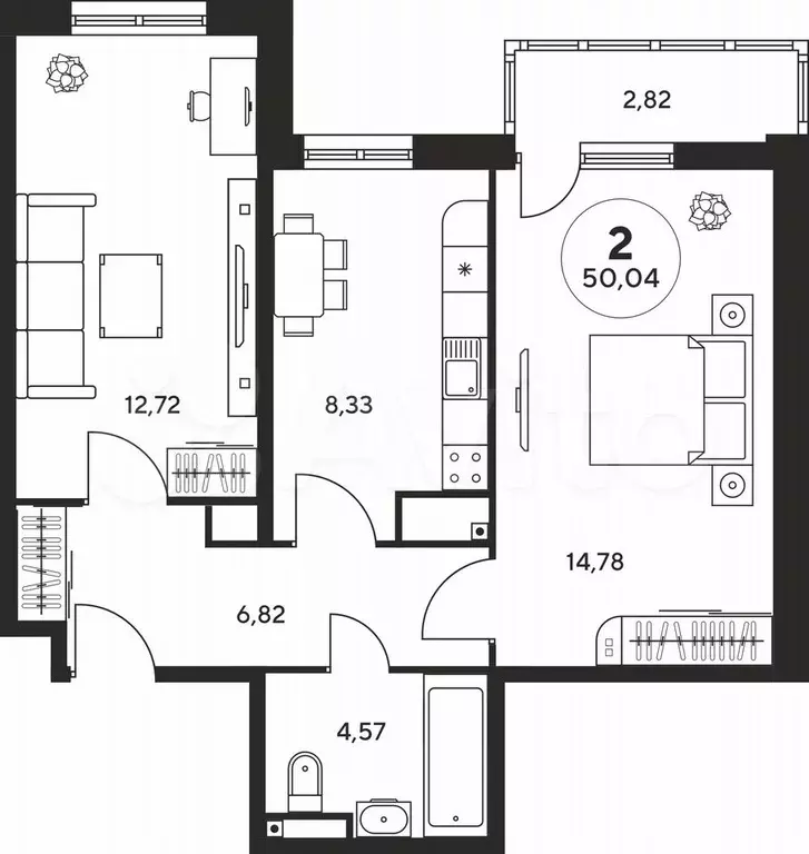 2-к. квартира, 50 м, 17/25 эт. - Фото 0