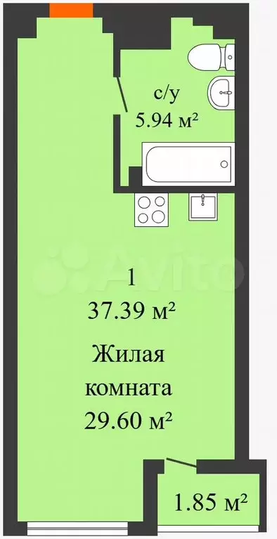 1-к. квартира, 38 м, 4/10 эт. - Фото 0