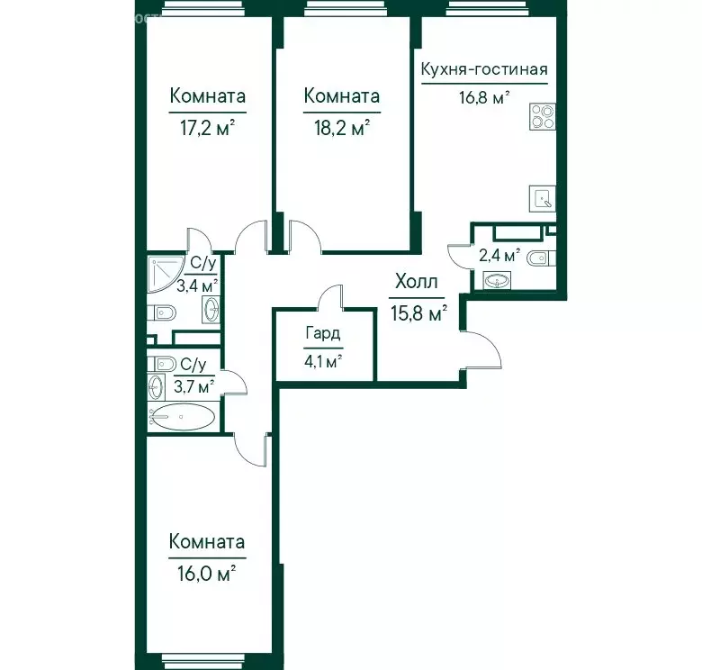 3-комнатная квартира: Самара, Липецкая улица, 1 (97.57 м) - Фото 1