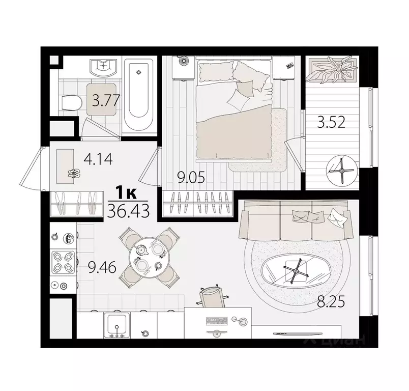 1-к кв. Краснодарский край, Краснодар Сормовская ул., 1/2к2 (36.16 м) - Фото 0