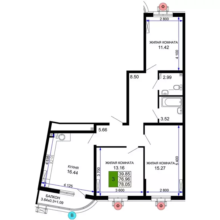 3-комнатная квартира: Краснодар, Воронежская улица, 47/14 (78.05 м) - Фото 0