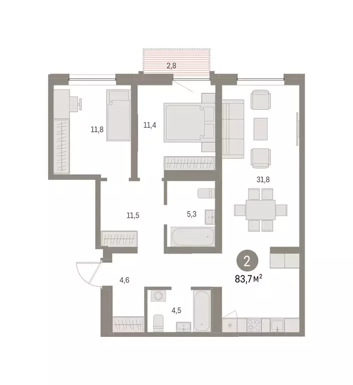 2-комнатная квартира: Екатеринбург, улица Гастелло, 18 (83.65 м) - Фото 2
