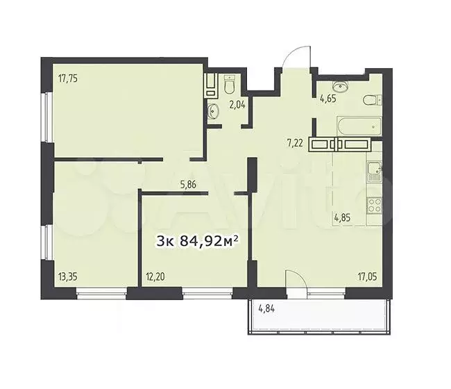 3-к. квартира, 84,4 м, 19/26 эт. - Фото 0