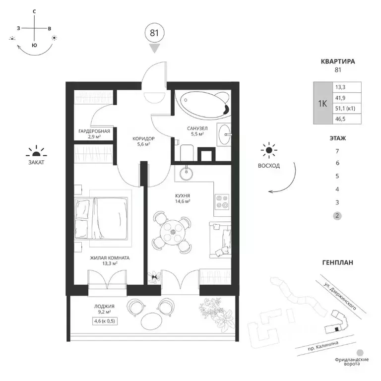 1-к кв. Калининградская область, Калининград просп. Калинина, 117 ... - Фото 1