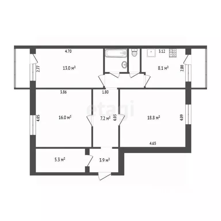 3-к кв. Москва Братеевская ул., 25К1 (79.3 м) - Фото 1