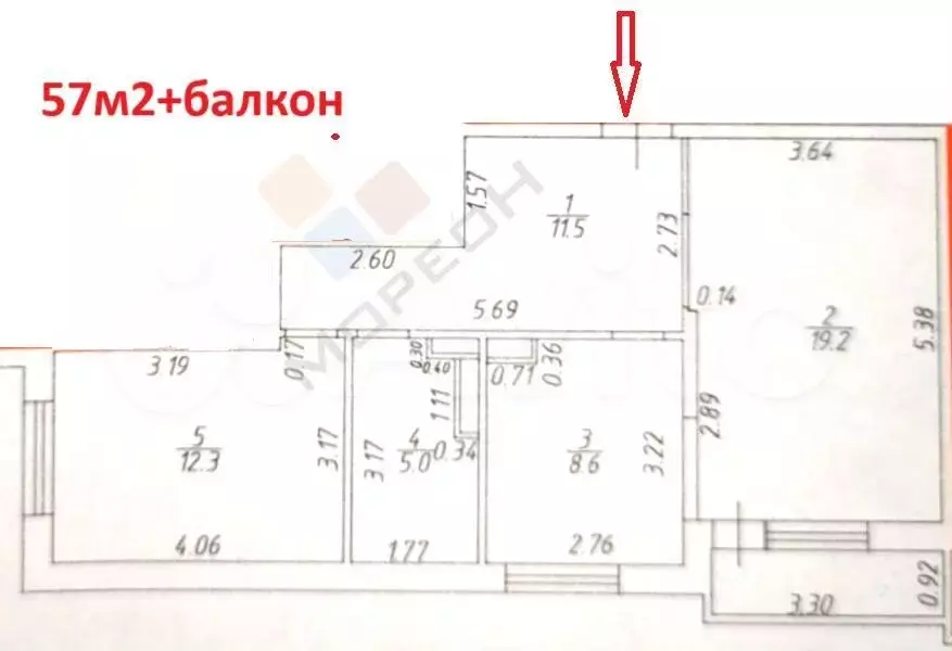 2-к. квартира, 56,6 м, 4/19 эт. - Фото 0