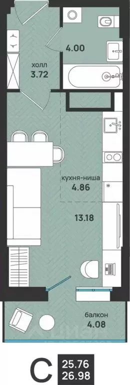 1-к кв. архангельская область, архангельск ул. свободы, 16 (26.98 м) - Фото 0