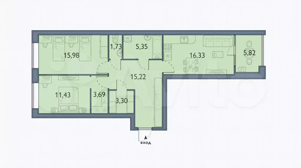 2-к. квартира, 78,9м, 2/5эт. - Фото 1