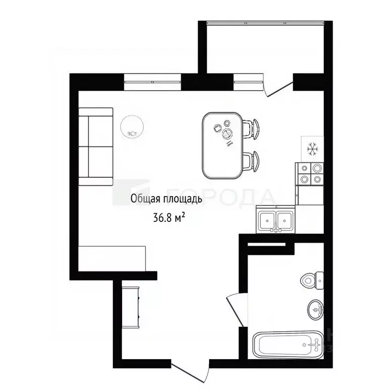 Студия Новосибирская область, Новосибирск Ядринцевская ул., 57 (36.8 ... - Фото 2