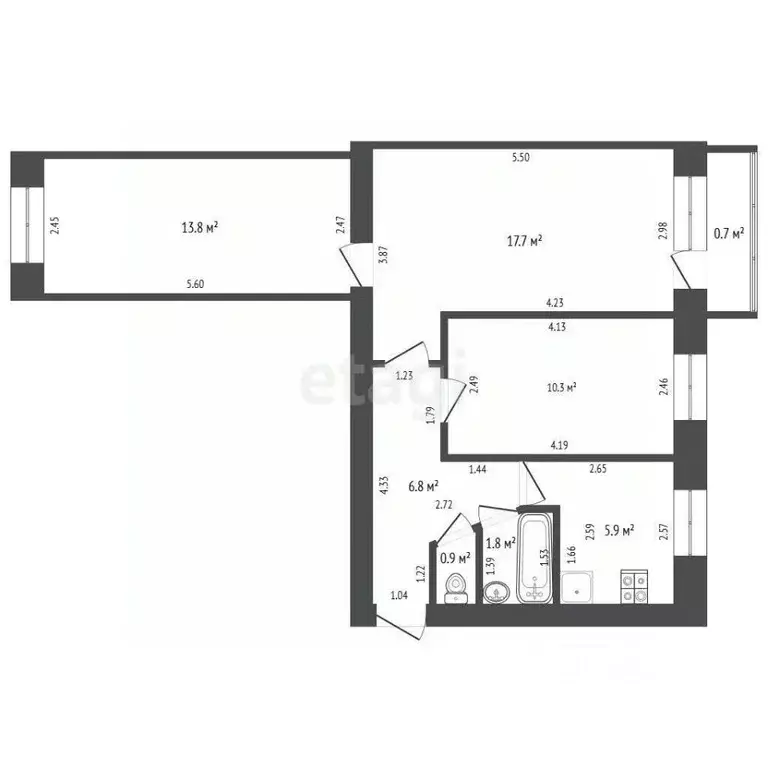 3-к кв. Башкортостан, Стерлитамак Элеваторная ул., 80А (57.2 м) - Фото 1